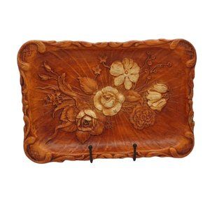 Syroco Tray 1944  Brown Floral Curved Ends Multi Products Inc USA